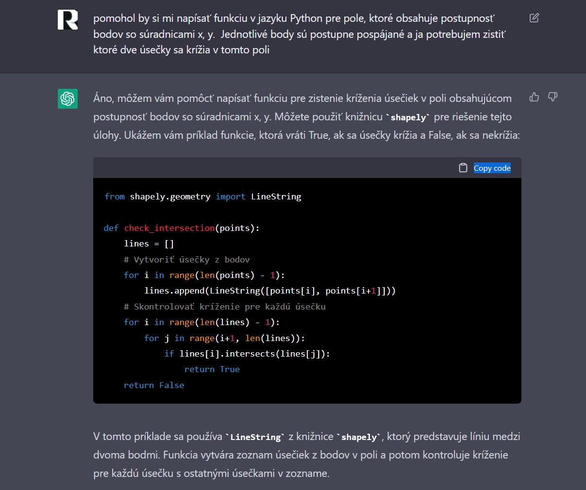 Príklad použitia ChatGPT