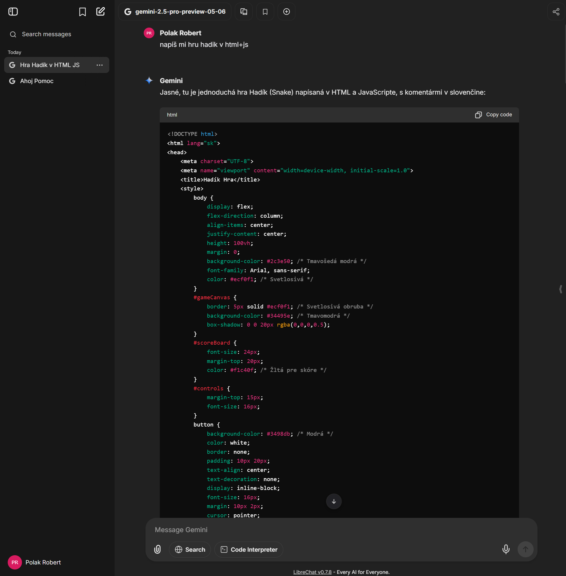 Robopol Chat - Ukážka AI modelov