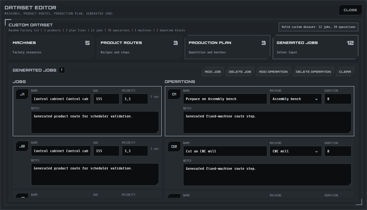 Generated jobs in JSSP Solver