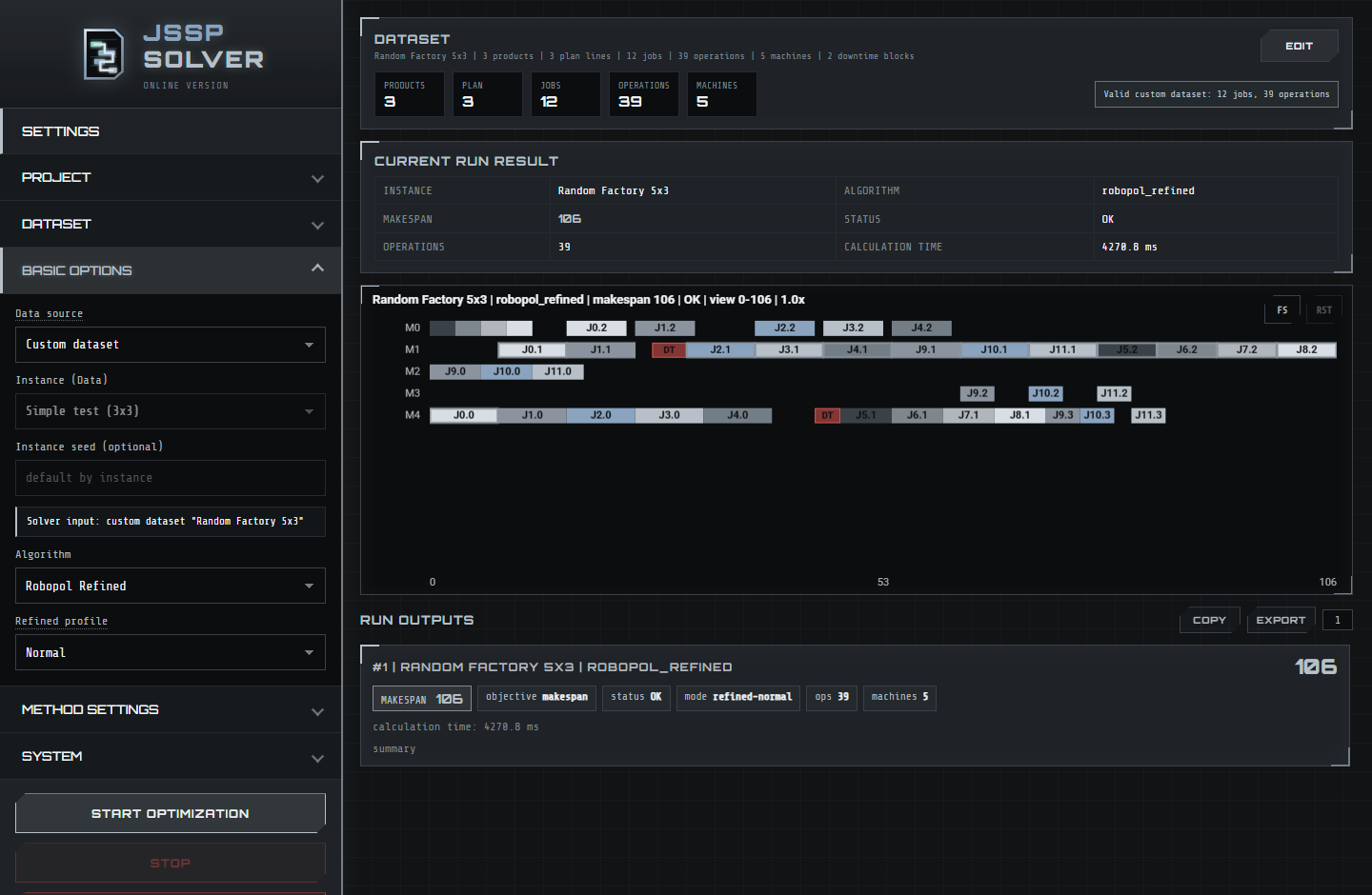 JSSP Solver Gantt schedule preview