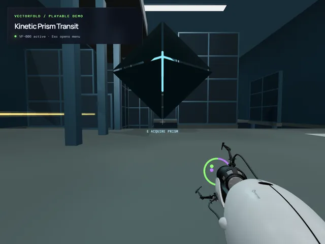 Vectorfold demo chamber with a metallic crystal, laser and portal device
