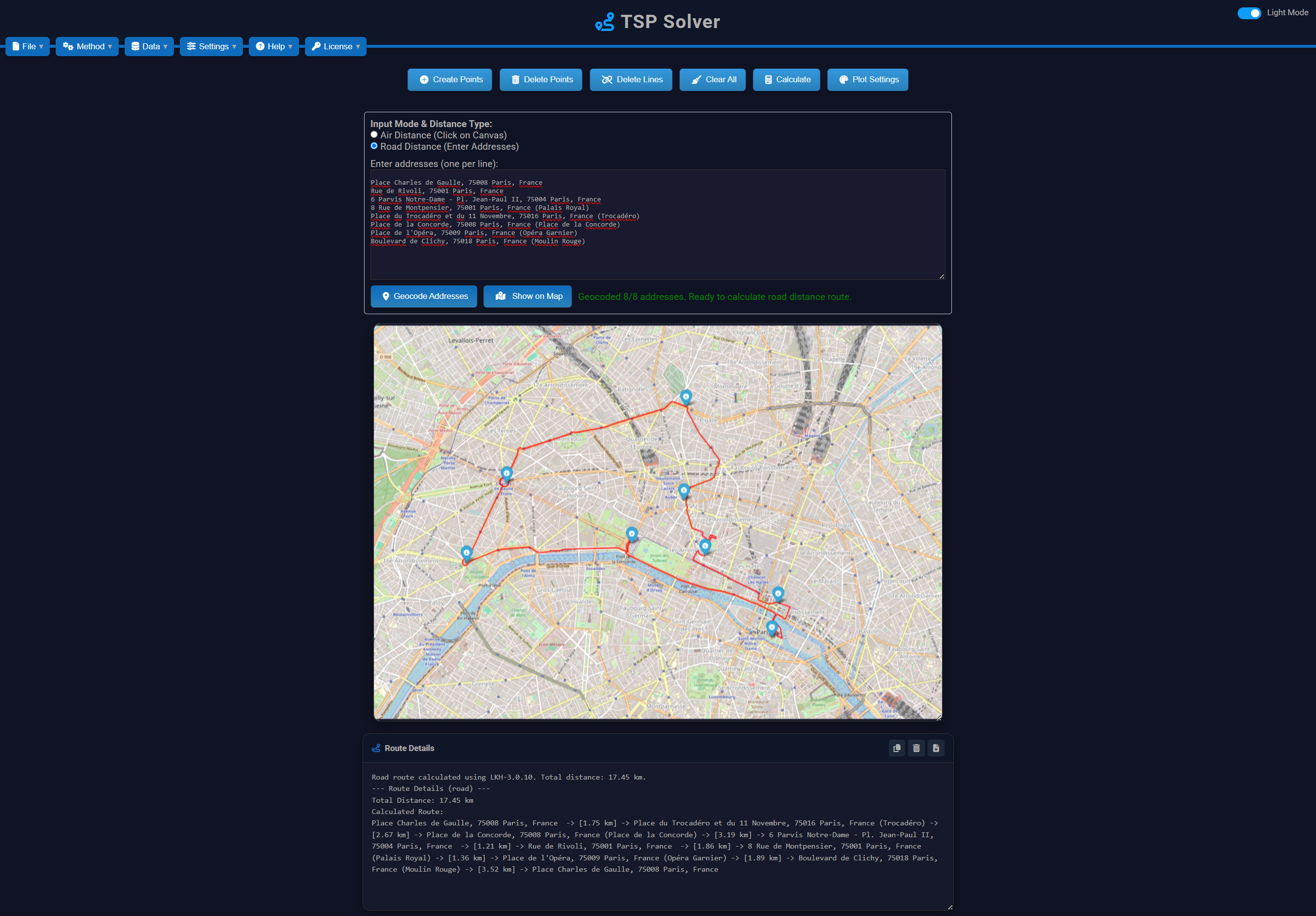 TSP Solver 1.0.7 - Ukážka cestnej trasy